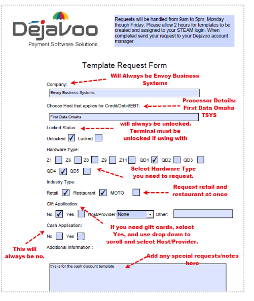 Dejavoo Completed form