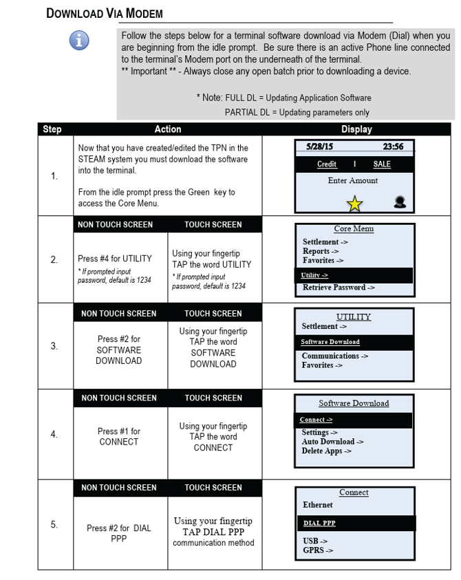 Download Via Modem Step 1