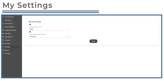 Merchant Portal- My Settings