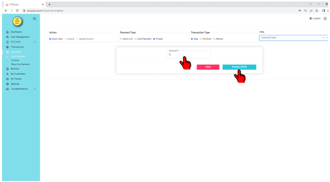 Using Pinpad as virtual terminal step 10