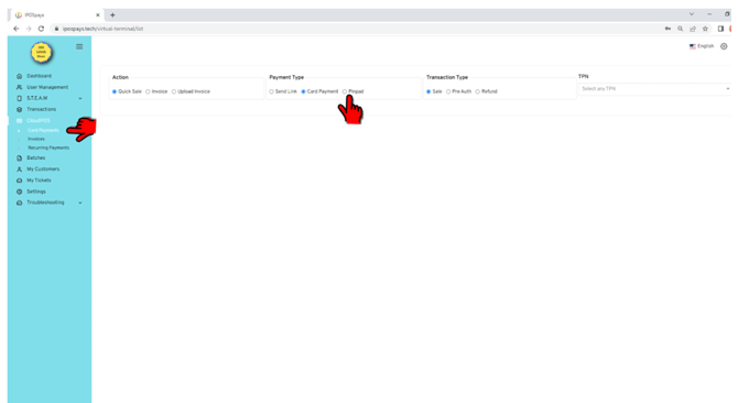 Using Pinpad as virtual terminal step 9