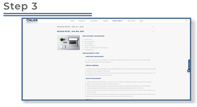 Valor Portal- Locate Valor Paytech Software Updates- Step 3
