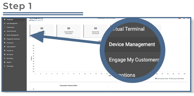 Valor portal- modify transaction options on POS Device- Step 1