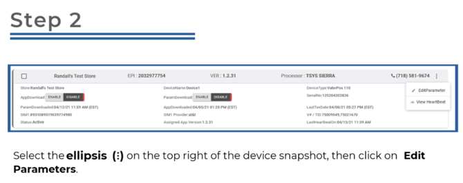 Valor portal- modify transaction options on POS Device- Step 2